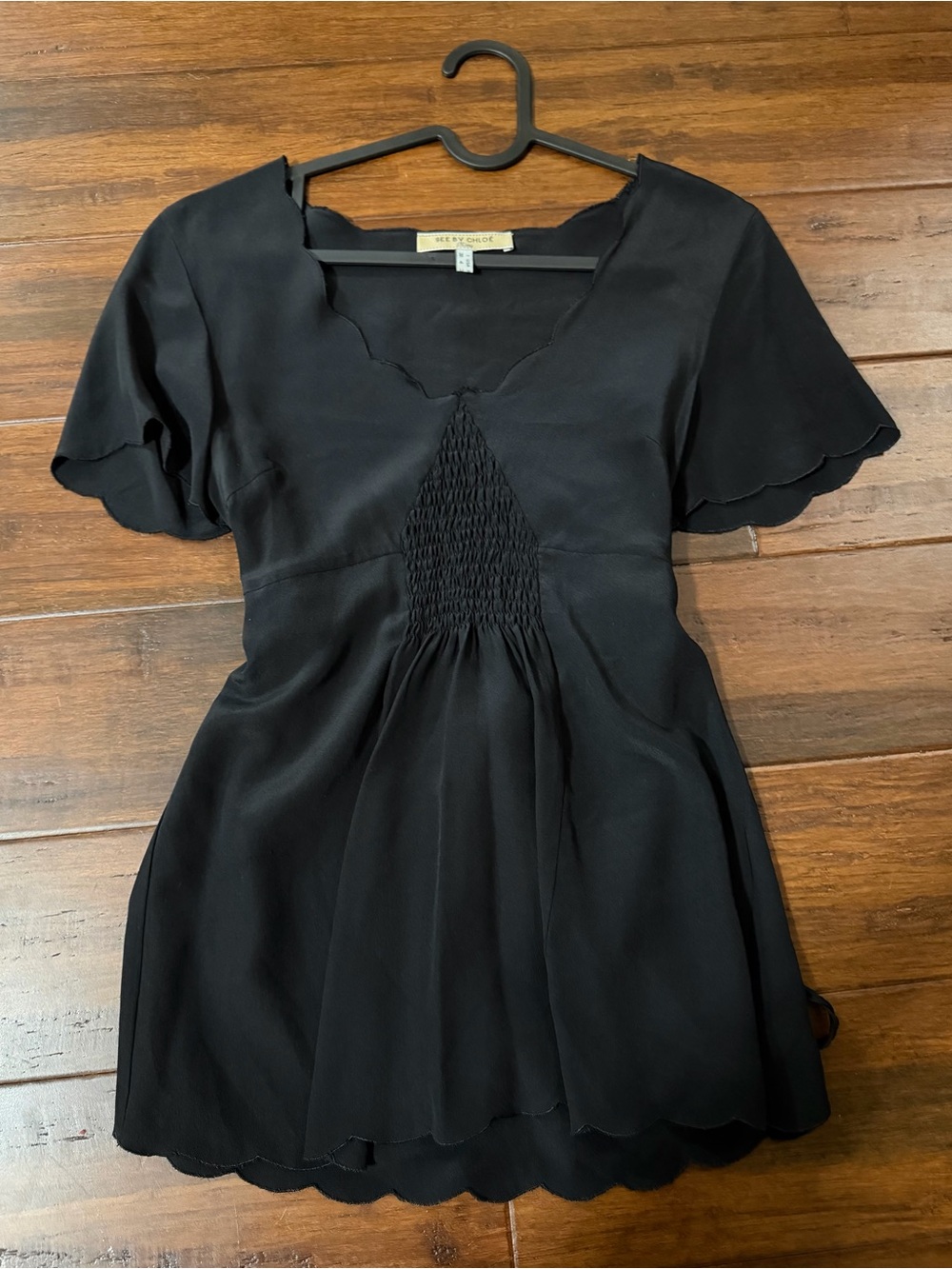 See By Chloe Silk Black Scallop-Edge Blouse